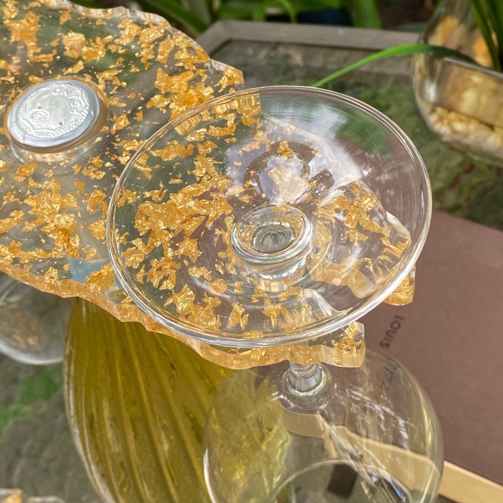 Gold Flake Wine Caddy & Coaster Set Resin Art - Picture 8 of 16